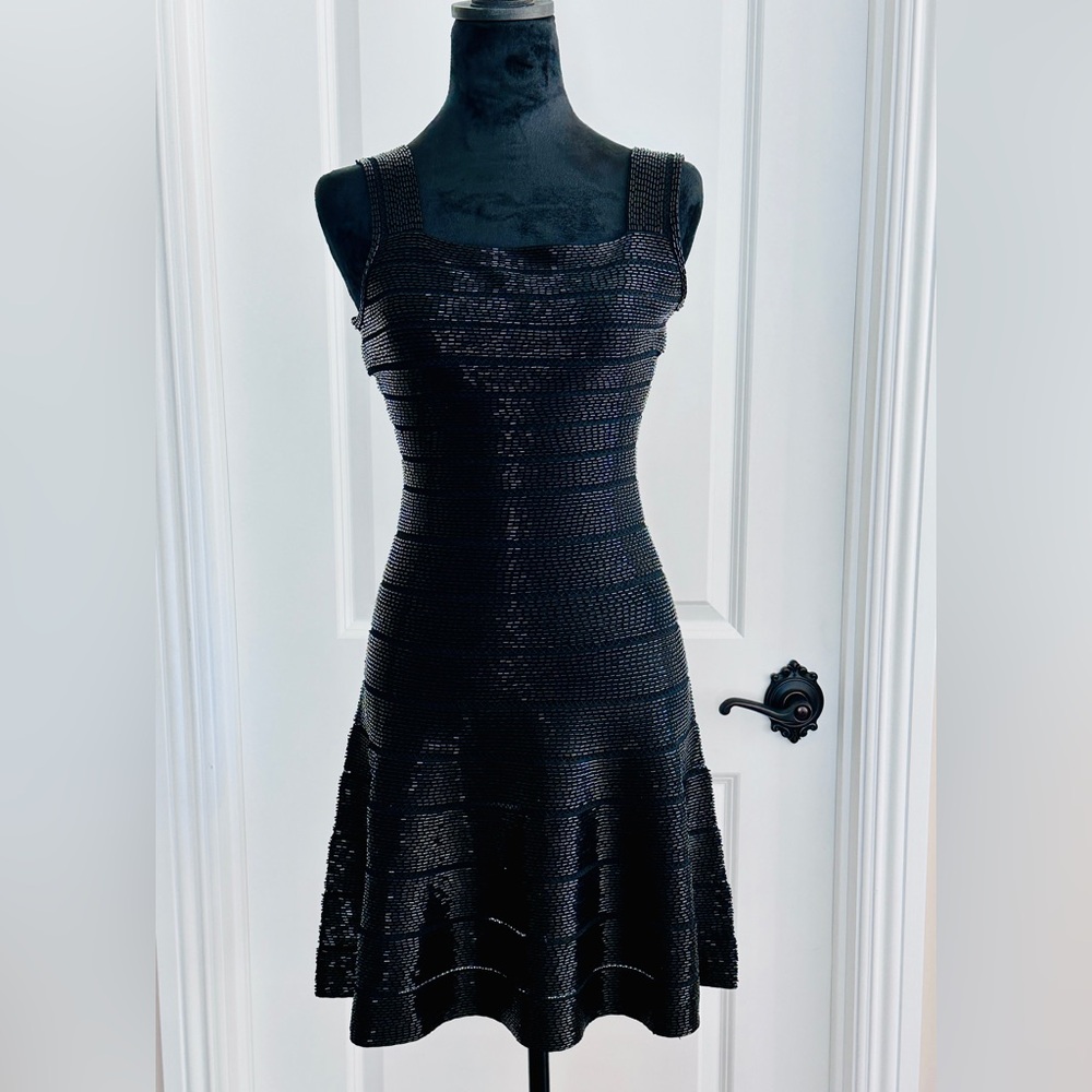 Herve Leger Black sequined Sheath Mini Dress New Without Tag